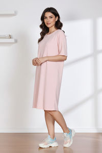 Zivame 2 Mile Fashion Knit Cotton Loungewear Dress - Pink Dogwood — thumbnail 3